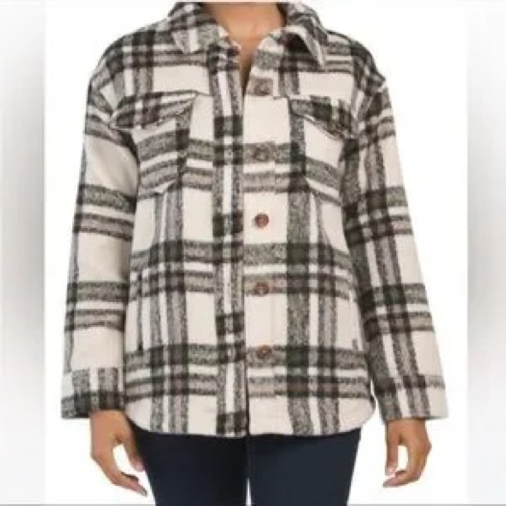 Avec Les Filles Plaid Shacket Button Down Shirt Jacket XS